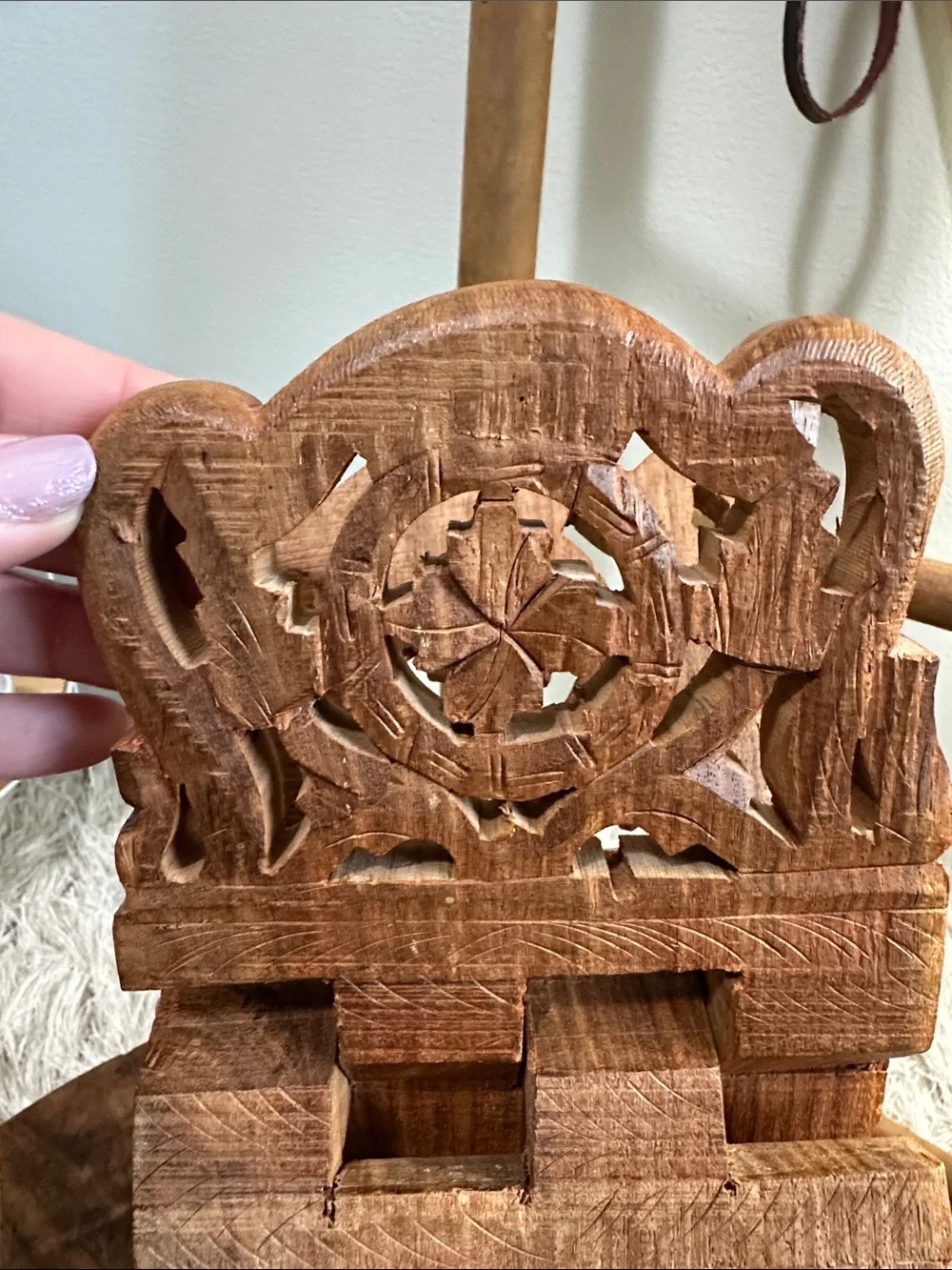 Carved Wooden Small Folding Book Stand Boho